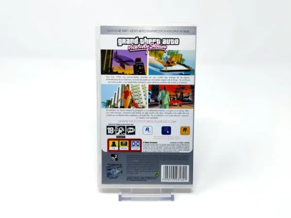 Parte trasera de Grand Theft Auto: Vice City Stories (ESP) (Platinum) (Rebajado) para PSP, edición PAL España