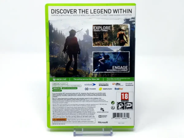 Parte trasera de Rise of the Tomb Raider (UK) para XBOX 360, edición PAL UK