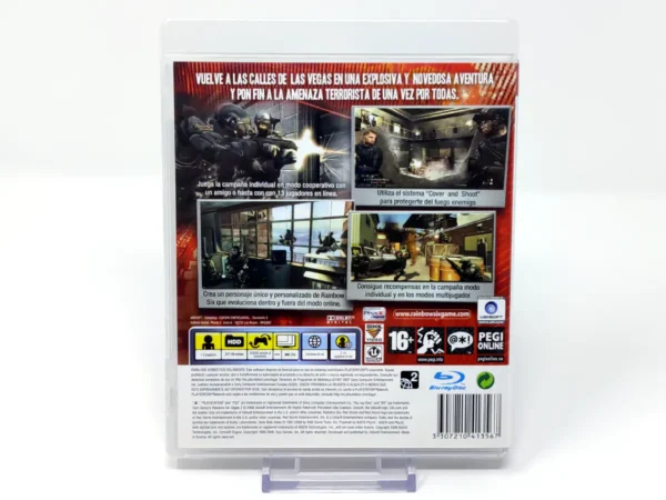 Parte trasera de Tom Clancy's Rainbow Six: Vegas 2 (ESP) para PlayStation 3, edición PAL España