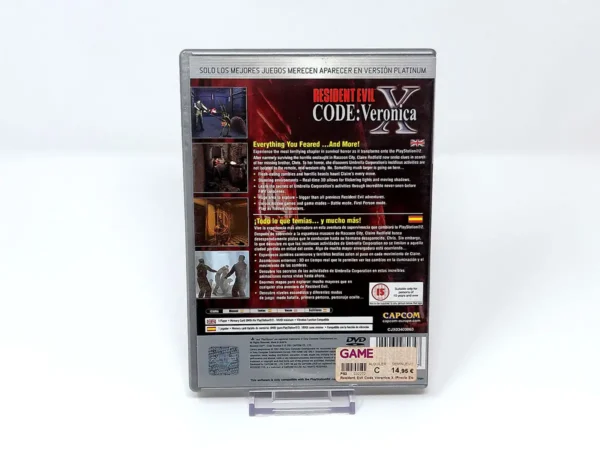 Parte trasera de Resident Evil: Code - Veronica X (ESP) (Platinum) (v2) (Rebajado) para PlayStation 2, edición PAL España