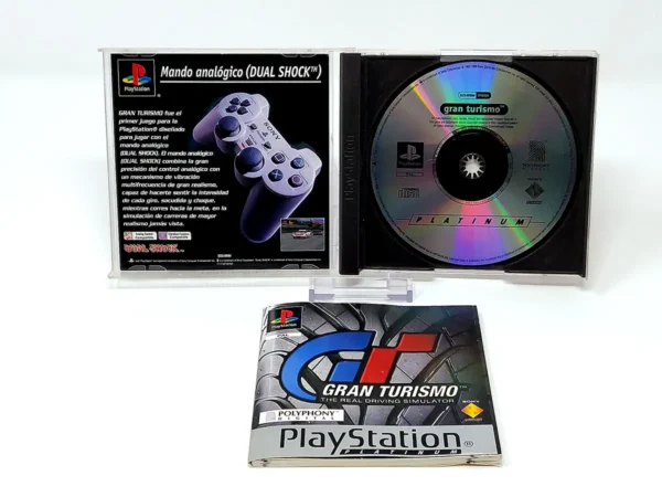 Interior del juego Gran Turismo (ESP) (Platinum) para PlayStation 1 con disco y manual