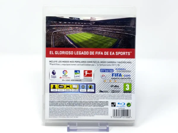 Parte trasera de FIFA 18: Legacy Edition (ESP) para PlayStation 3, edición PAL España