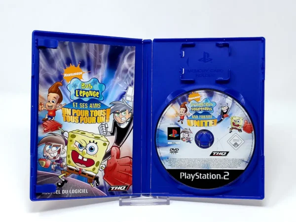 Interior del juego Nickelodeon Bob L'eponge Et Ses Amis Un Pour Tous Tous Pour Un! (FRA) para PlayStation 2 con disco y manual