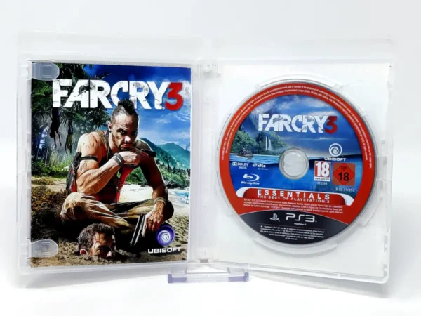 Interior del juego Far Cry 3 (FRA) (Essentials) para PlayStation 3 con disco y manual