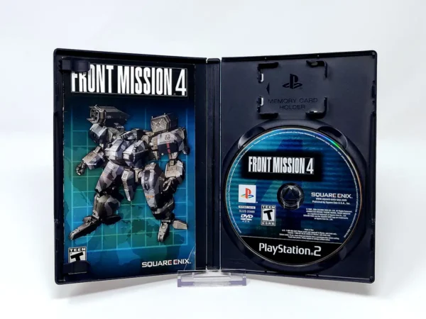 Interior del juego Front Mission 4 (USA) para PlayStation 2 con disco y manual
