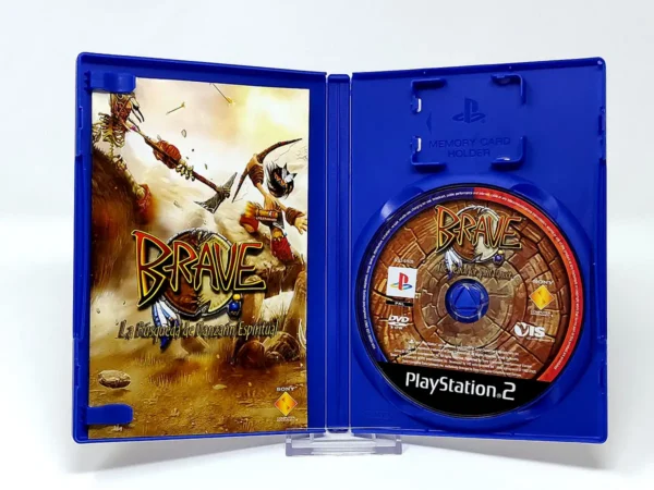 Interior del juego Brave: La Búsqueda de Danzarín Espiritual (ESP) para PlayStation 2 con disco y manual