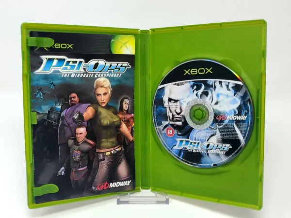 Interior del juego Psi-Ops: The Mindgate Conspiracy (UK) para XBOX con disco y manual