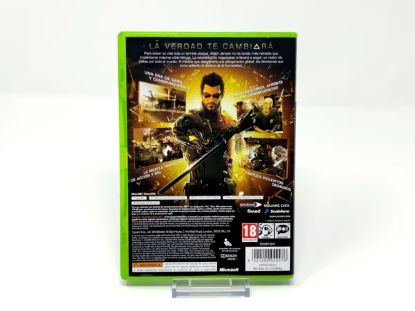 Parte trasera de Deus Ex: Human Revolution (ESP) para XBOX 360, edición PAL España