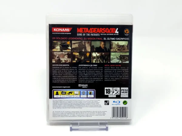 Parte trasera de Metal Gear Solid 4: Guns of the Patriots (ESP) para PlayStation 3, edición PAL España