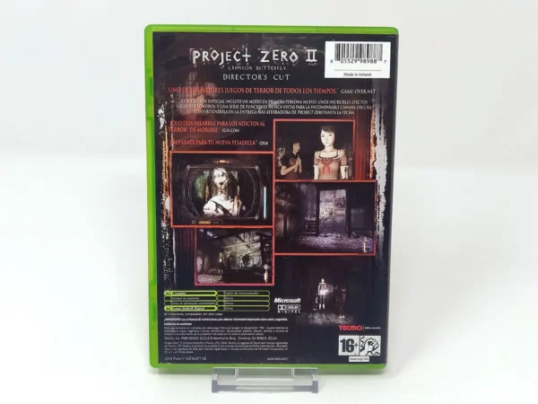 Parte trasera de Project Zero II: Crimson Butterfly: Director's Cut (ESP) para XBOX, edición PAL España