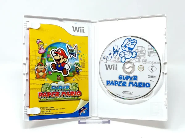 Interior del juego Super Paper Mario (ESP) (Selects) para Nintendo Wii con disco y manual