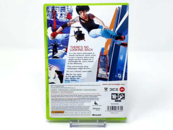 Parte trasera de Mirror's Edge (UK) para XBOX 360, edición PAL UK