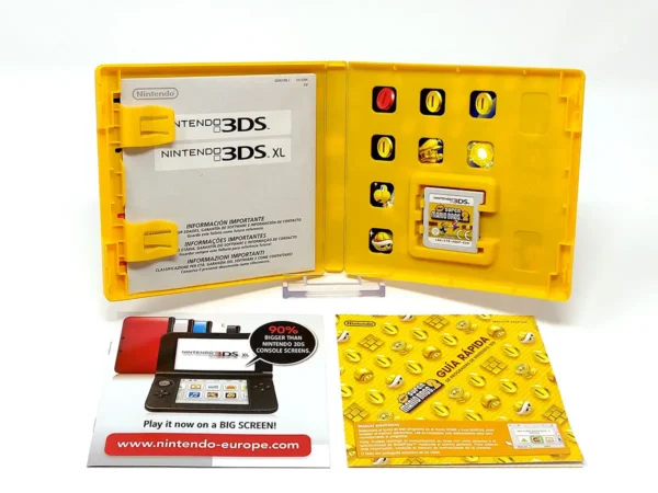 Interior del juego New Super Mario Bros. 2 (ESP) para Nintendo 3DS con disco y manual