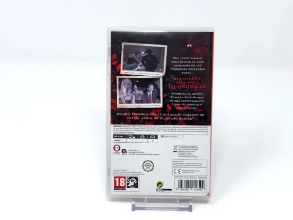 Parte trasera de Deadly Premonition Origins (ESP) para Nintendo Switch, edición PAL España