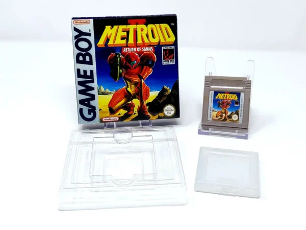 Interior del juego Metroid II: Return of Samus (ESP) para Nintendo Game Boy con disco y manual