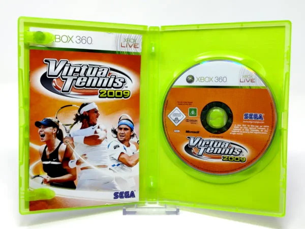 Interior del juego Virtua Tennis 2009 (ESP) para XBOX 360 con disco y manual