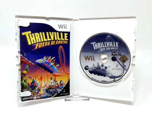 Interior del juego Thrillville: Fuera de Control (ESP) para Nintendo Wii con disco y manual