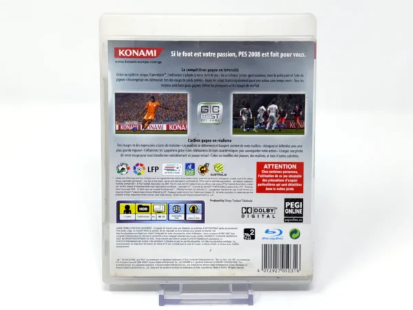 Parte trasera de PES 2008: Pro Evolution Soccer (FRA) (Rebajado) para PlayStation 3, edición PAL Francia