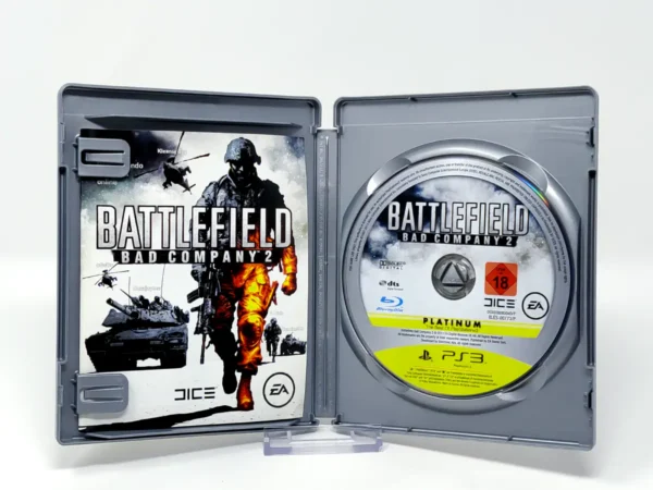Interior del juego Battlefield: Bad Company 2 (ESP) (Platinum) para PlayStation 3 con disco y manual