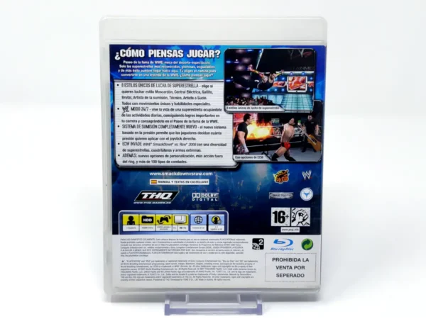 Parte trasera de WWE SmackDown vs. Raw 2008 (ESP) (v2) para PlayStation 3, edición PAL España