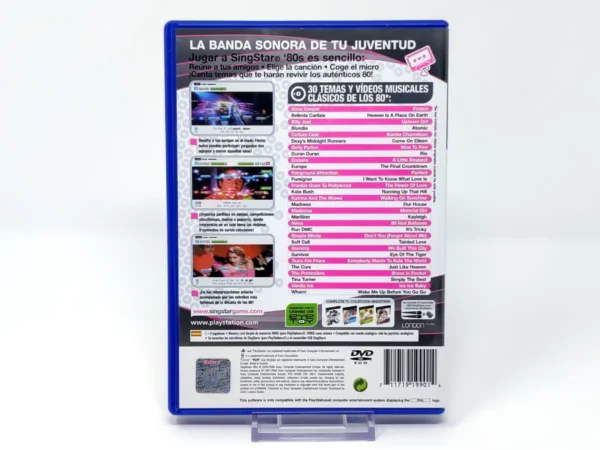 Parte trasera de SingStar '80s (ESP) para PlayStation 2, edición PAL España
