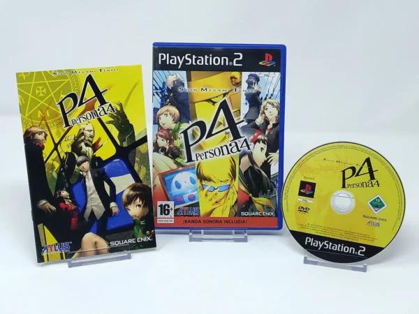 Interior del juego Shin Megami Tensei: Persona 4 (ESP) para PlayStation 2 con disco y manual