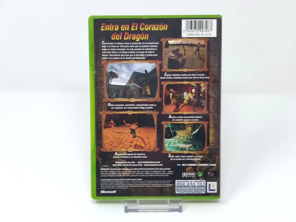 Parte trasera de Indiana Jones y la Tumba del Emperador (ESP) para XBOX, edición PAL España