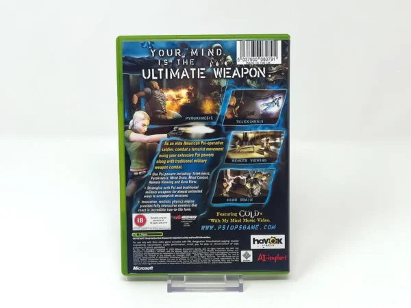 Parte trasera de Psi-Ops: The Mindgate Conspiracy (UK) para XBOX, edición PAL UK