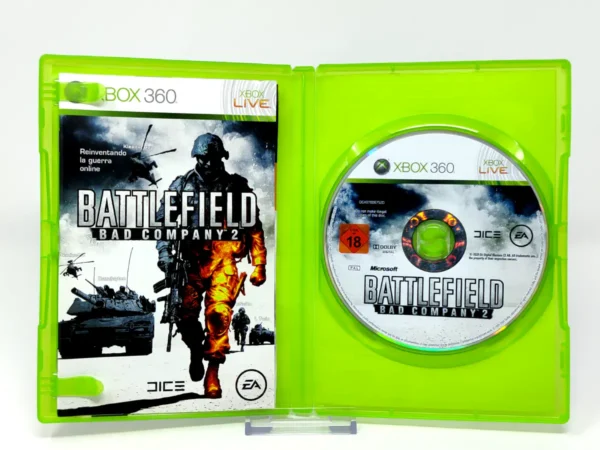 Interior del juego Battlefield: Bad Company 2 (ESP) para XBOX 360 con disco y manual