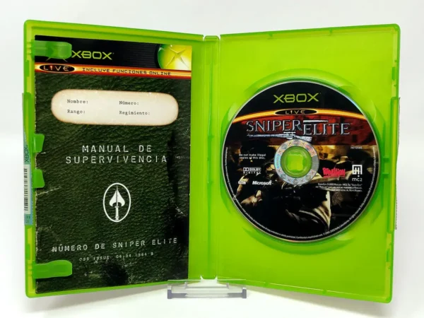 Interior del juego Sniper Elite (ESP) para XBOX con disco y manual