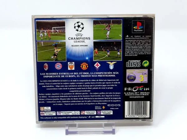 Parte trasera de UEFA Champions League: Season 1999-2000 (ESP) para PlayStation 1, edición PAL España