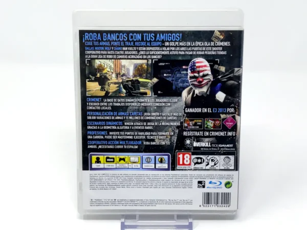 Parte trasera de Payday 2 (ESP) para PlayStation 3, edición PAL España