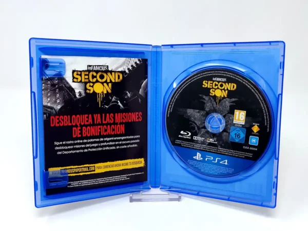 Interior del juego inFAMOUS: Second Son (ESP) para PlayStation 4 con disco y manual