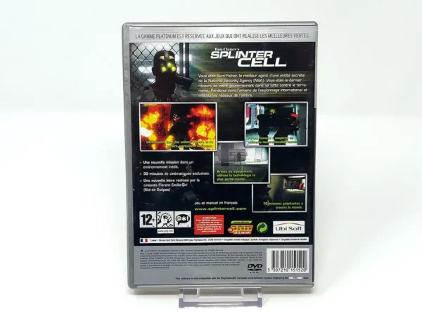 Parte trasera de Tom Clancy's Splinter Cell (FRA) (Platinum) para PlayStation 2, edición PAL Francia