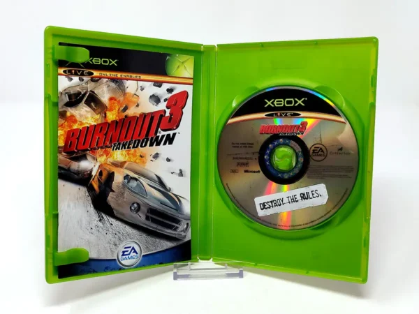 Interior del juego Burnout 3: Takedown (HOL) para XBOX con disco y manual