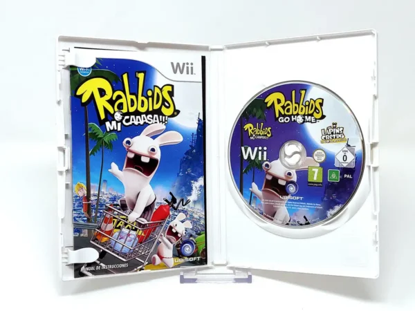 Interior del juego Rabbids Mi Caaasa!!! (ESP) para Nintendo Wii con disco y manual