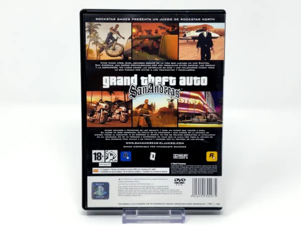 Parte trasera de Grand Theft Auto: San Andreas (ESP) para PlayStation 2, edición PAL España