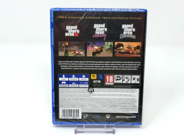 Parte trasera de Grand Theft Auto: The Trilogy – The Definitive Edition (ESP) (Precintado) para PlayStation 4, edición PAL España