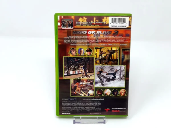 Parte trasera de Dead or Alive 3 (ESP) para XBOX, edición PAL España