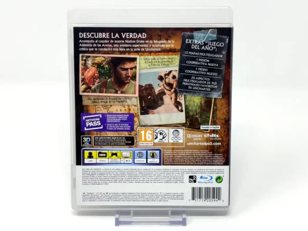 Parte trasera de Uncharted 3: La Traición de Drake (GOTY) (ESP) para PlayStation 3, edición PAL España