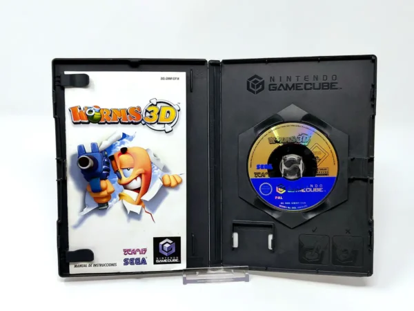 Interior del juego Worms 3D (ESP) para Nintendo GameCube con disco y manual