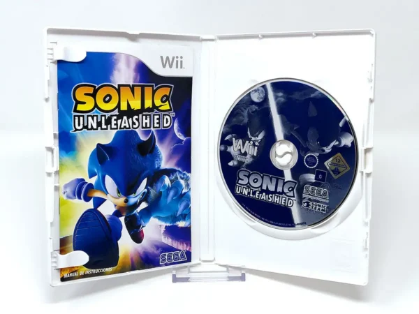 Interior del juego Sonic Unleashed (ESP) para Nintendo Wii con disco y manual