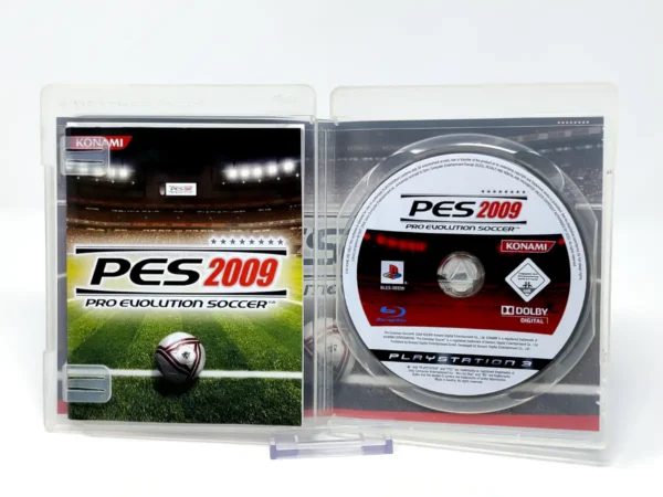 Interior del juego PES 2009: Pro Evolution Soccer (ESP) para PlayStation 3 con disco y manual