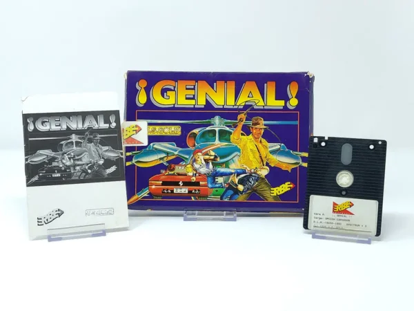 Interior del juego ¡Genial! (ESP) para Sinclair ZX Spectrum con disco y manual
