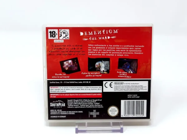 Parte trasera de Dementium: The Ward (ESP) para Nintendo DS, edición PAL España