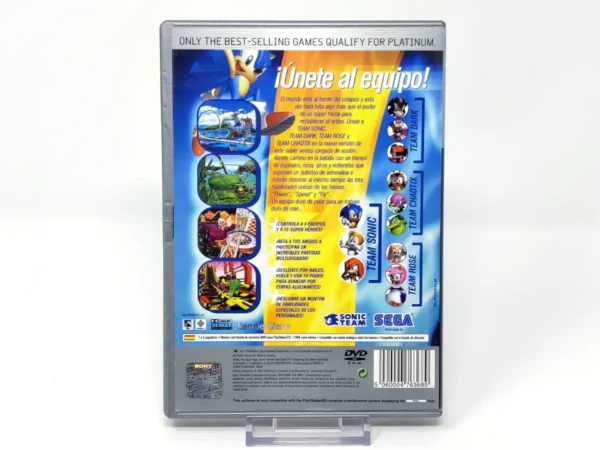 Parte trasera de Sonic Heroes (ESP) (Platinum) para PlayStation 2, edición PAL España