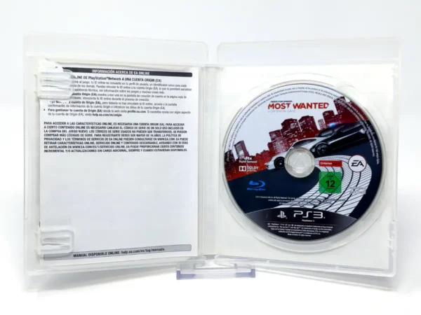 Interior del juego Need for Speed: Most Wanted: A Criterion Game (ESP) para PlayStation 3 con disco y manual
