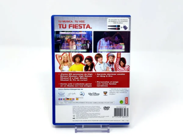 Parte trasera de Disney Sing It: High School Musical 3: Fin de curso (ESP) para PlayStation 2, edición PAL España