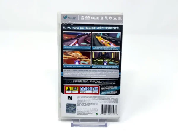 Parte trasera de WipEout Pulse (ESP) (Essentials) para PSP, edición PAL España