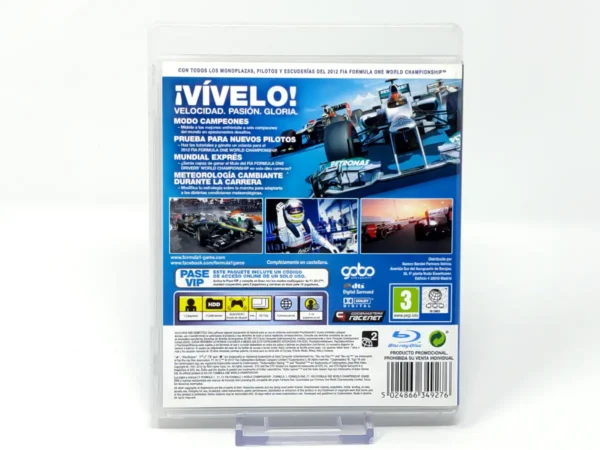 Parte trasera de F1 2012 (ESP) (v1) para PlayStation 3, edición PAL España